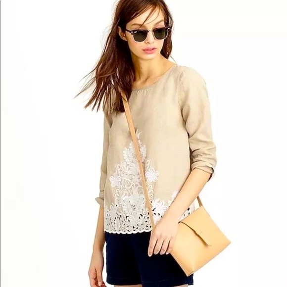 NEW! J. Crew Floral Embroidered 100% Linen Blouse Exposed Zipper Mint Green SZ 2 - Picture 8 of 8